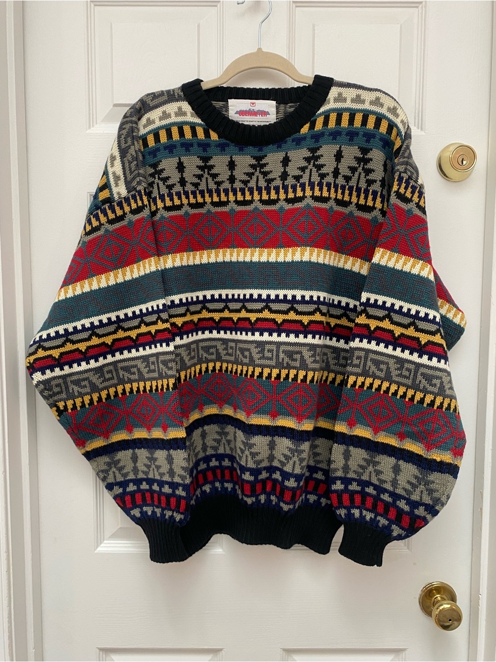 Vintage Obermeyer Multicolor Geometric Crewneck Sweater - Large
